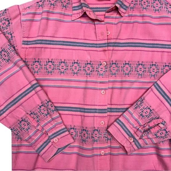 Nuovo Vintage 90s Pink Southwestern Stripe Long Sleeve Button-Up Shirt Sz Medium - Picture 4 of 9